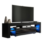 Aria 160cm テレビスタンド LEDライト付き - ブラック光沢キャビネットドア